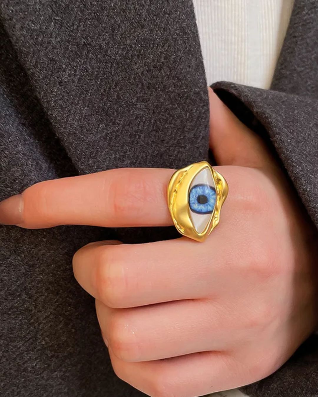 Retro Resin Blue Evil Eye Finger Ring