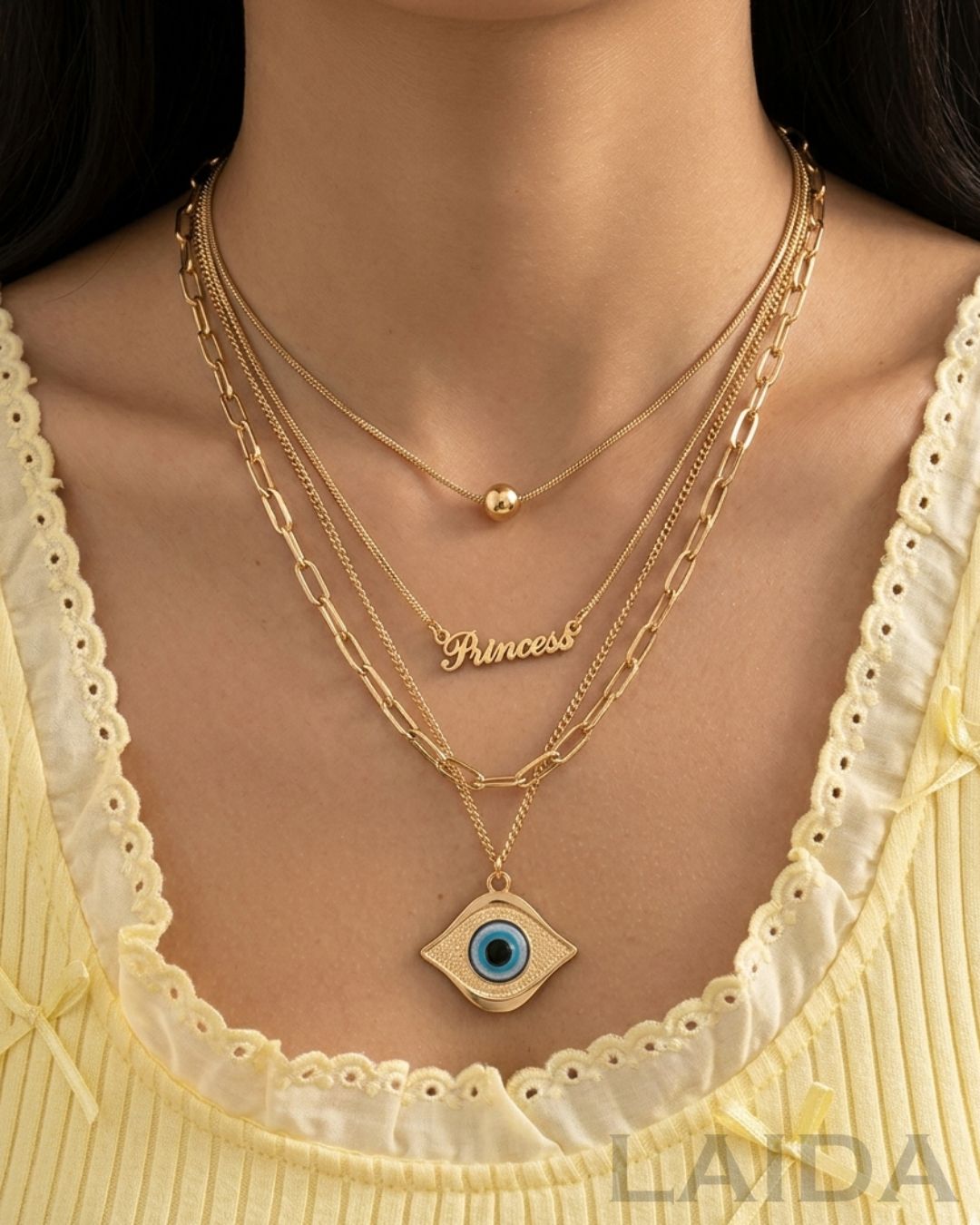 Bold Evil Eye Multi Layer Chain Pendant