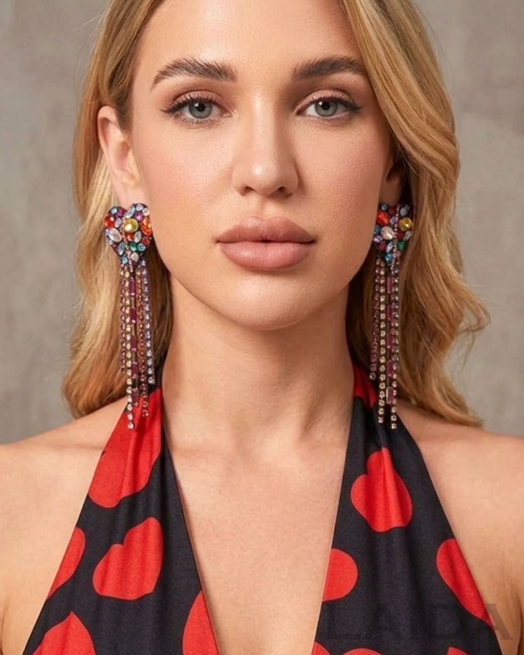 Bling Multi Love Heart Tassel Drop Earrings