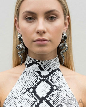 Black Rhinestone Snake Tassel Drop Earrings