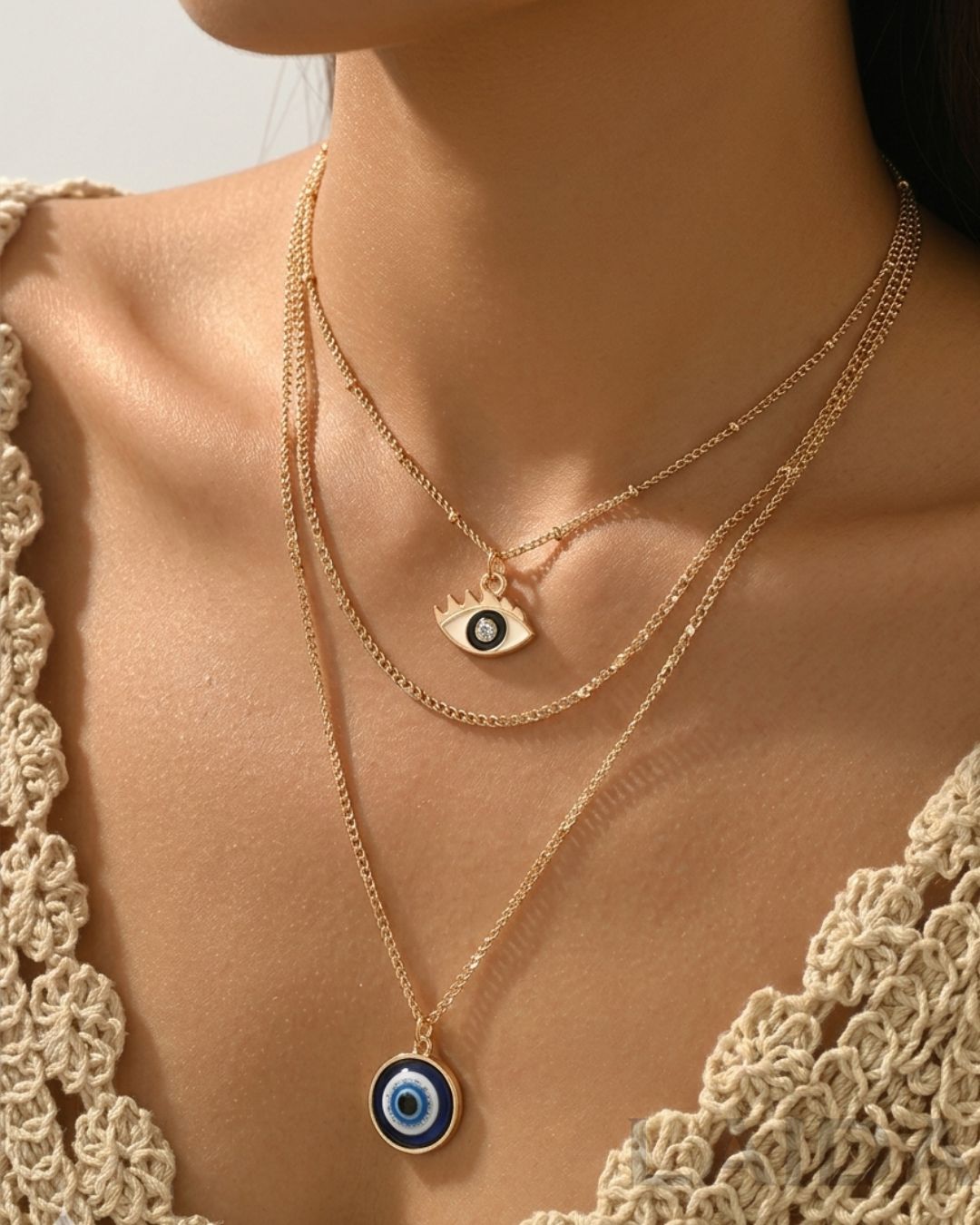 Envy  Multi - Layered Evil Eye Pendant Chain