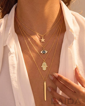 Multi Layer Evil Eye Hamsa Star Pendant Chain