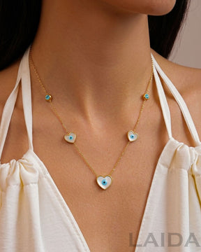 White Heart Evil Eye Pendant