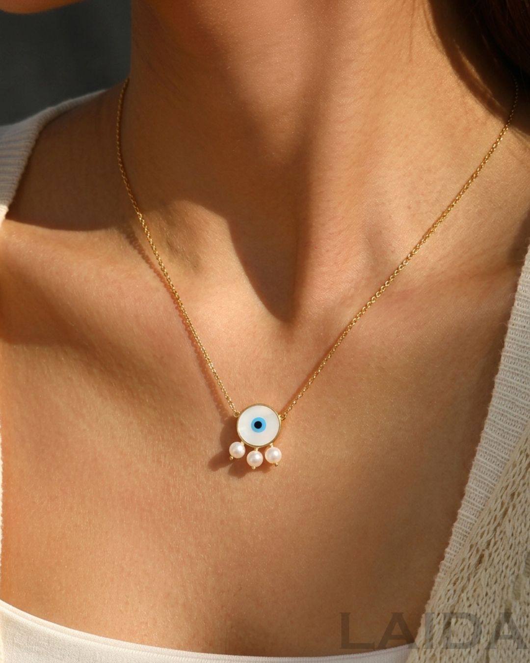 White Evil Eye Pendant With Pearls