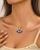 Gold Plated Oval Blue Evil Eye Pendant