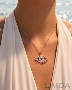 Rose Gold Blue Evil Eye Lashes Pendant