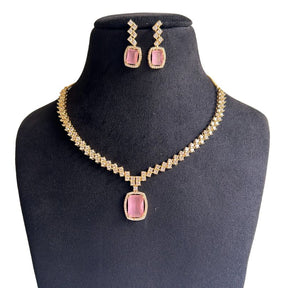 Gracie Pink American Diamond Necklace Set