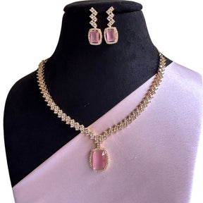 Gracie Pink American Diamond Necklace Set