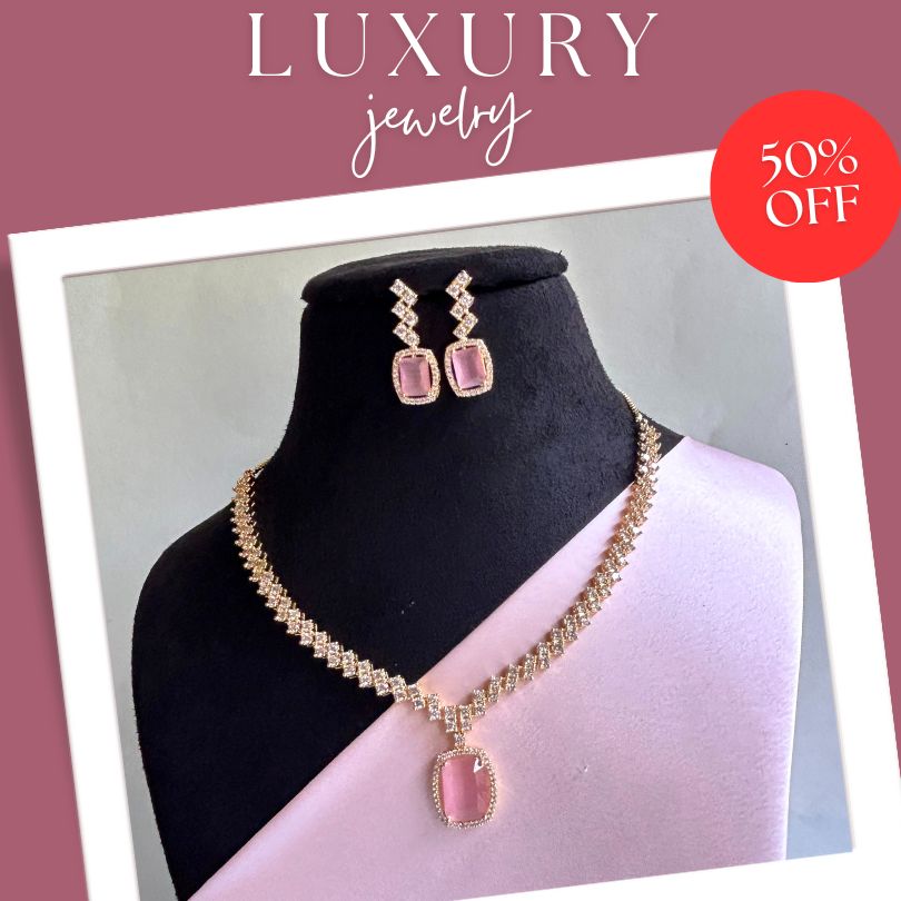 Gracie Pink American Diamond Necklace Set