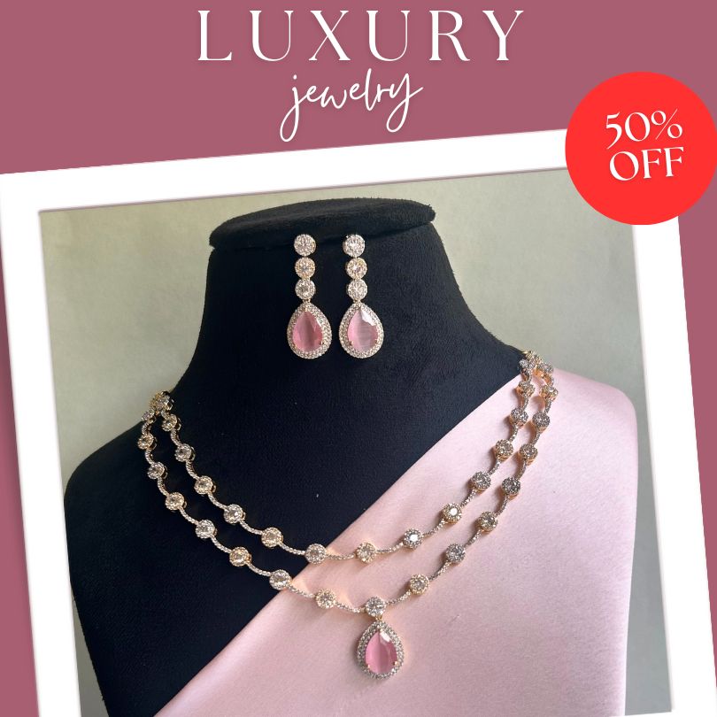 Dorothy Two-layered Pink American Diamond Necklace set