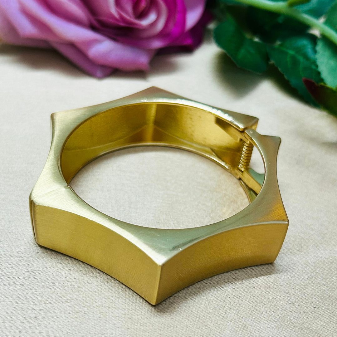 Hexagon Narrow Matte Golden Kada/Cuff