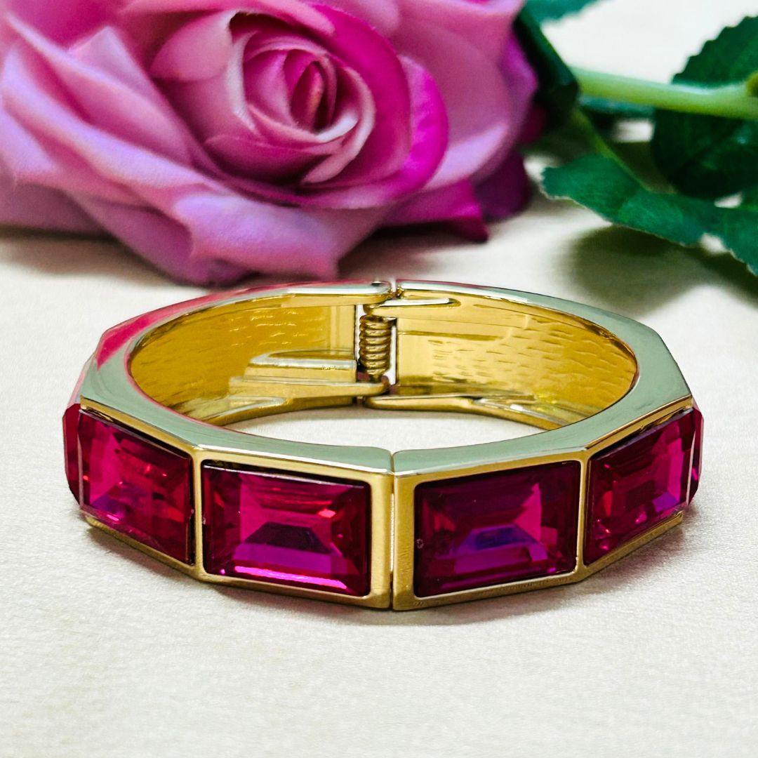 Fuschia Pink Rhinestone Openable Bracelet