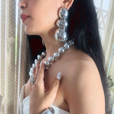 Chunky Silver Metallic Statement Earrings
