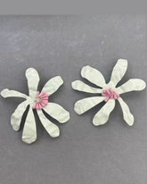 White Petal Beaded Flower Stud Earrings