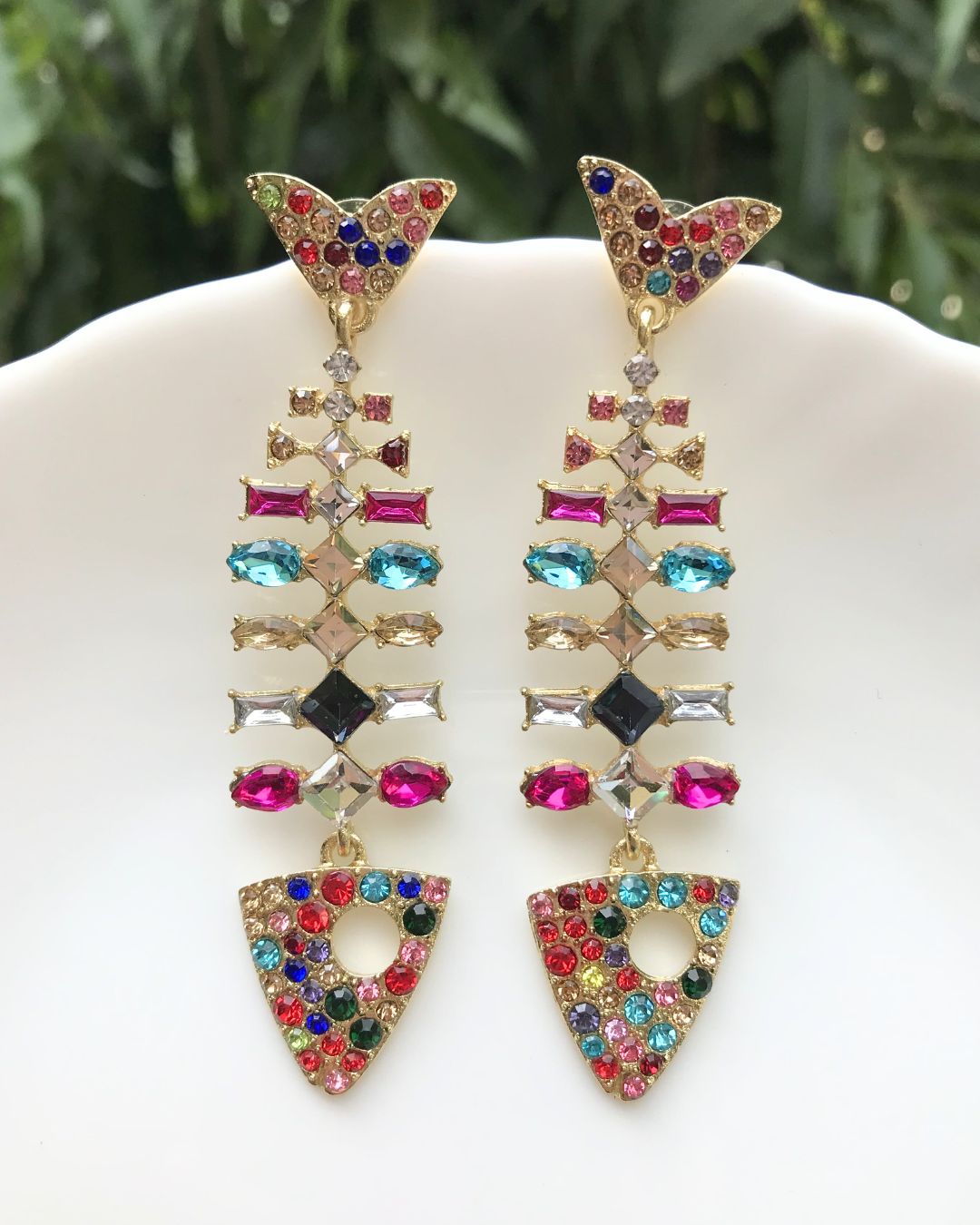 Multicolor- Fish Rhinestone Drop Earrings
