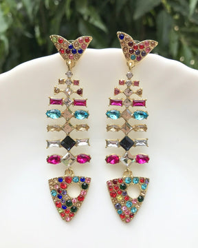 Multicolor- Fish Rhinestone Drop Earrings