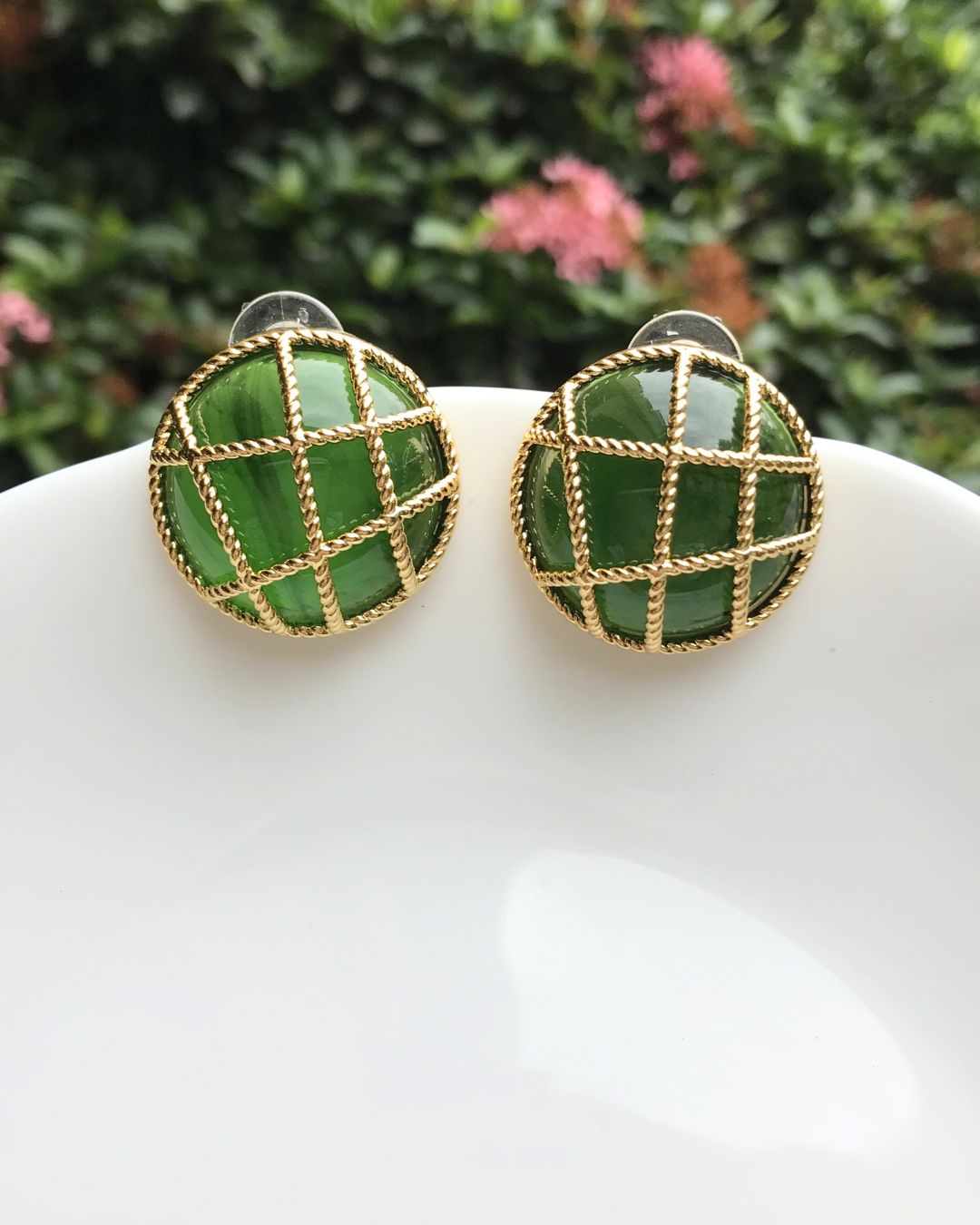 Emerald Green Cage Stud Earrings
