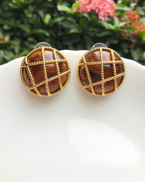 Brown Cage Stud Earrings