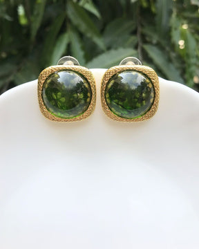 Emerald Green Dome Stud Earrings