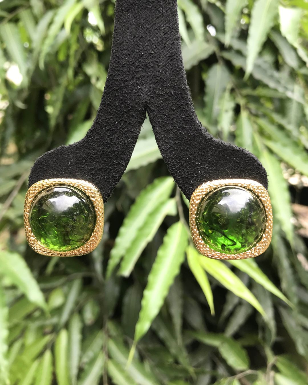 Emerald Green Dome Stud Earrings