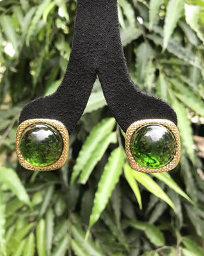 Emerald Green Dome Stud Earrings