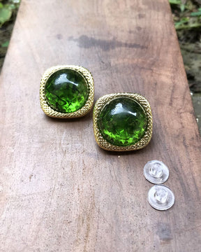 Emerald Green Dome Stud Earrings