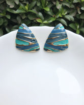 Blue Wave Triangle Stud Earrings
