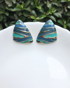 Blue Wave Triangle Stud Earrings