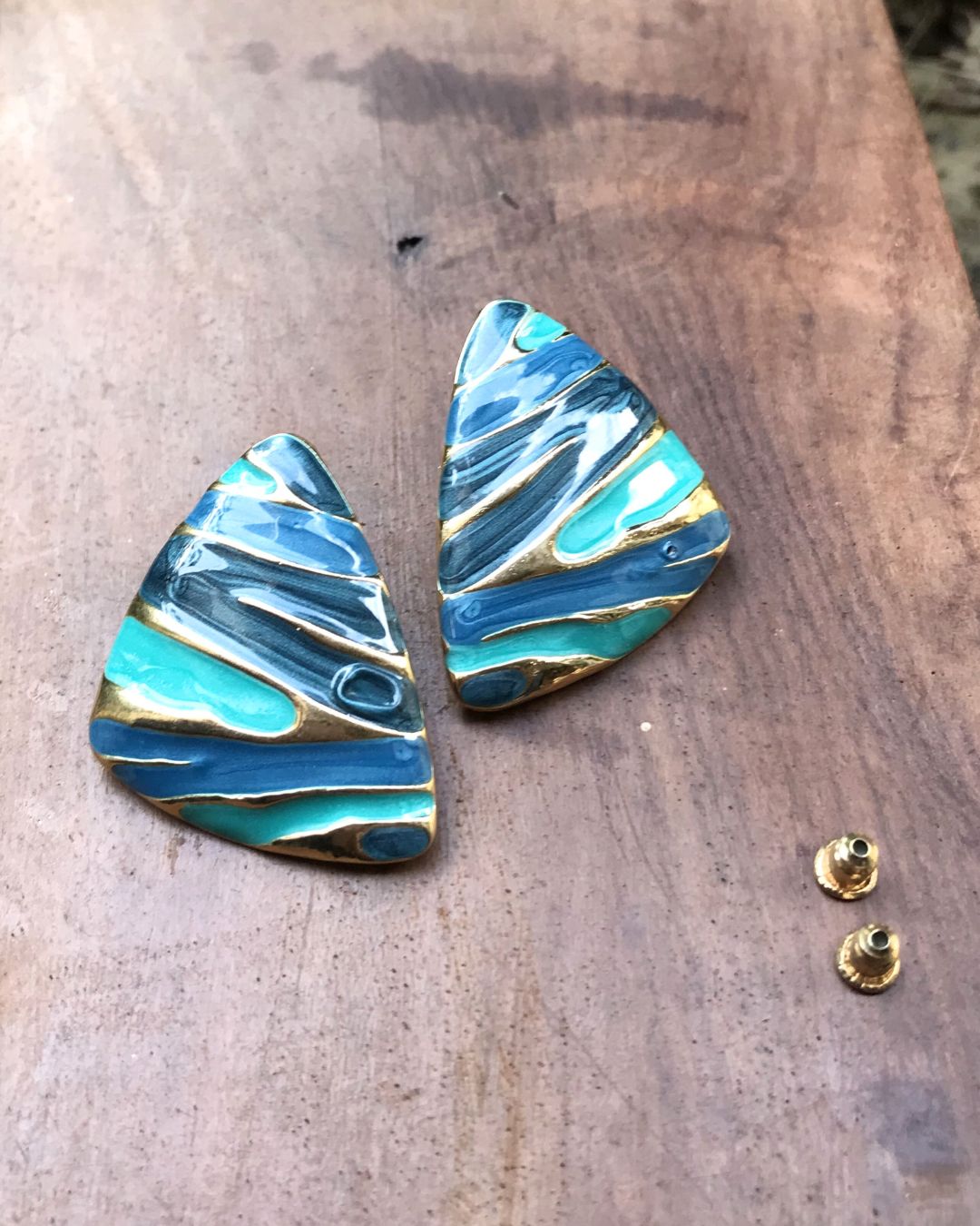 Blue Wave Triangle Stud Earrings