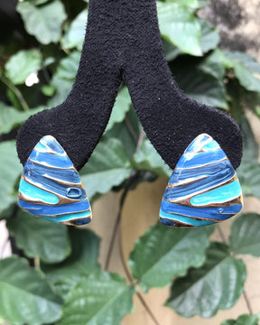 Blue Wave Triangle Stud Earrings