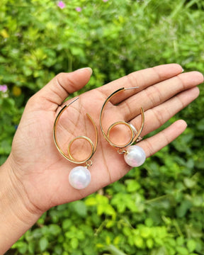 Golden Pearl Twist Hoop Earrings
