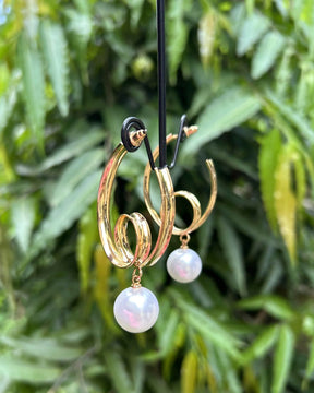 Golden Pearl Twist Hoop Earrings