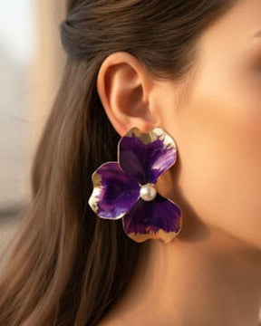 Purple Flora Pearl Stud Earrings