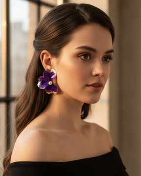 Purple Flora Pearl Stud Earrings