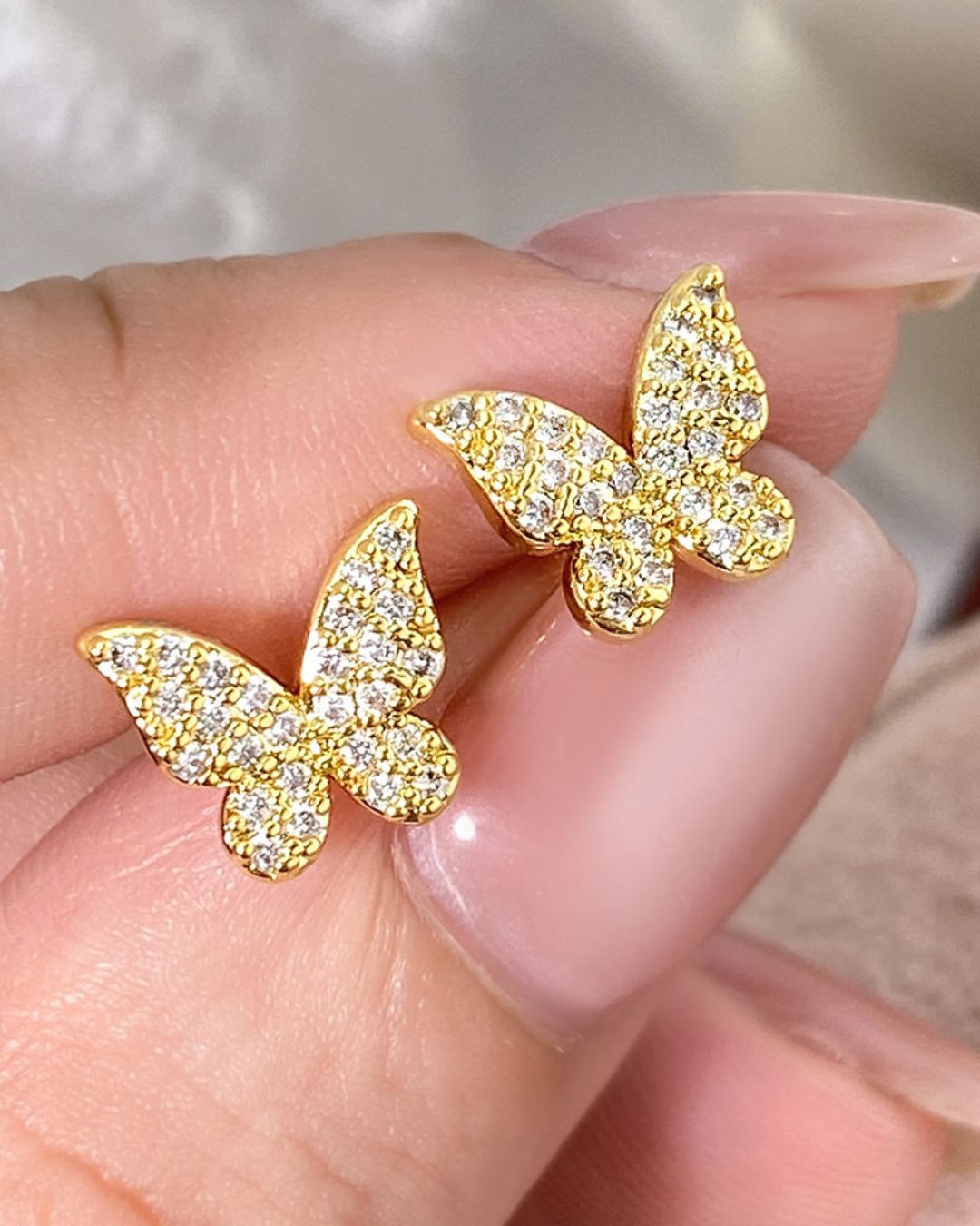 Butterfly Golden American Diamond Stud Earring
