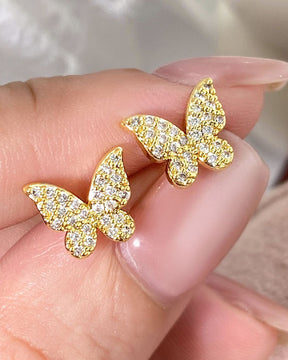 Butterfly Golden American Diamond Stud Earring