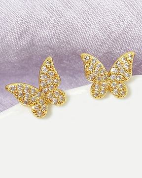 Butterfly Golden American Diamond Stud Earring