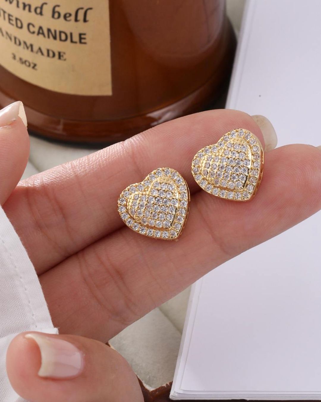 Golden Heart American Diamond Stud Earring