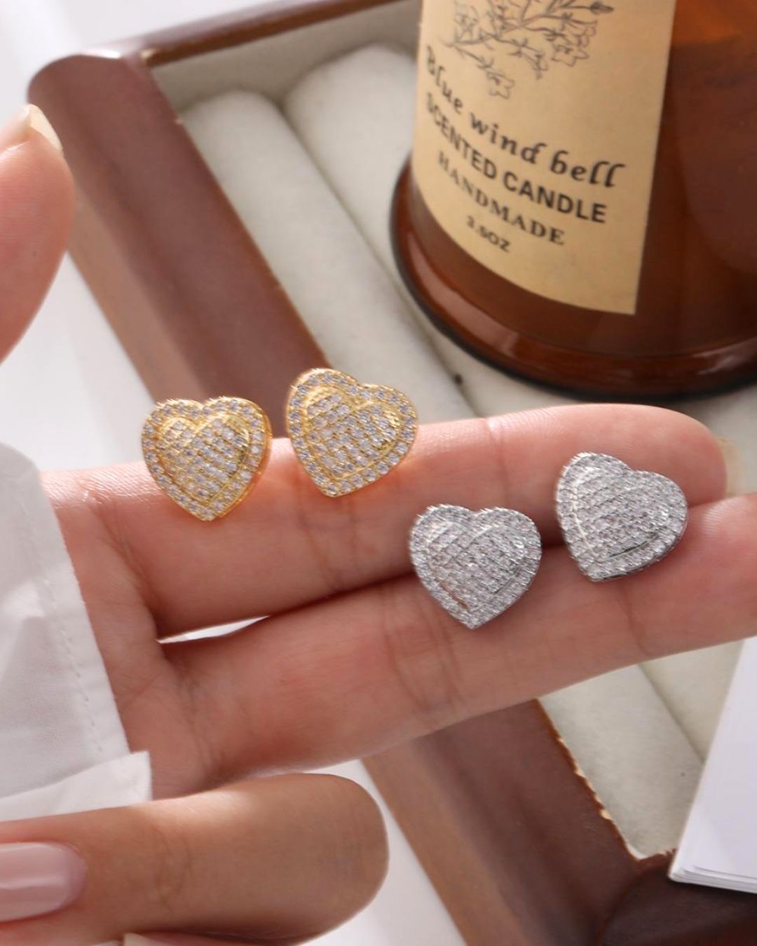 Golden Heart American Diamond Stud Earring