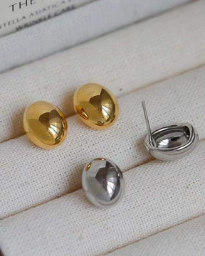 Golden Oval Stud Earrings Small
