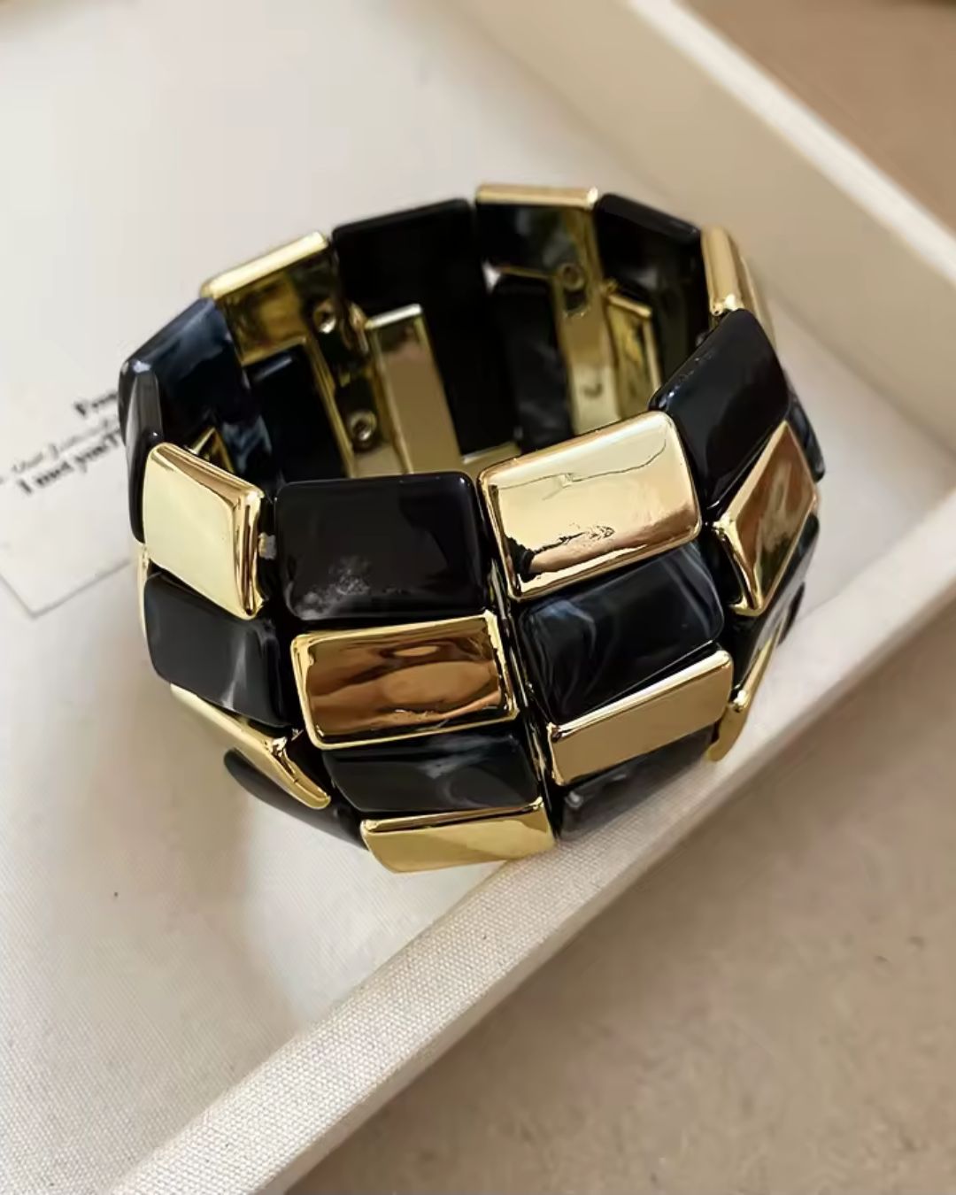 Black Retro Acrylic square Patchwork Bracelet