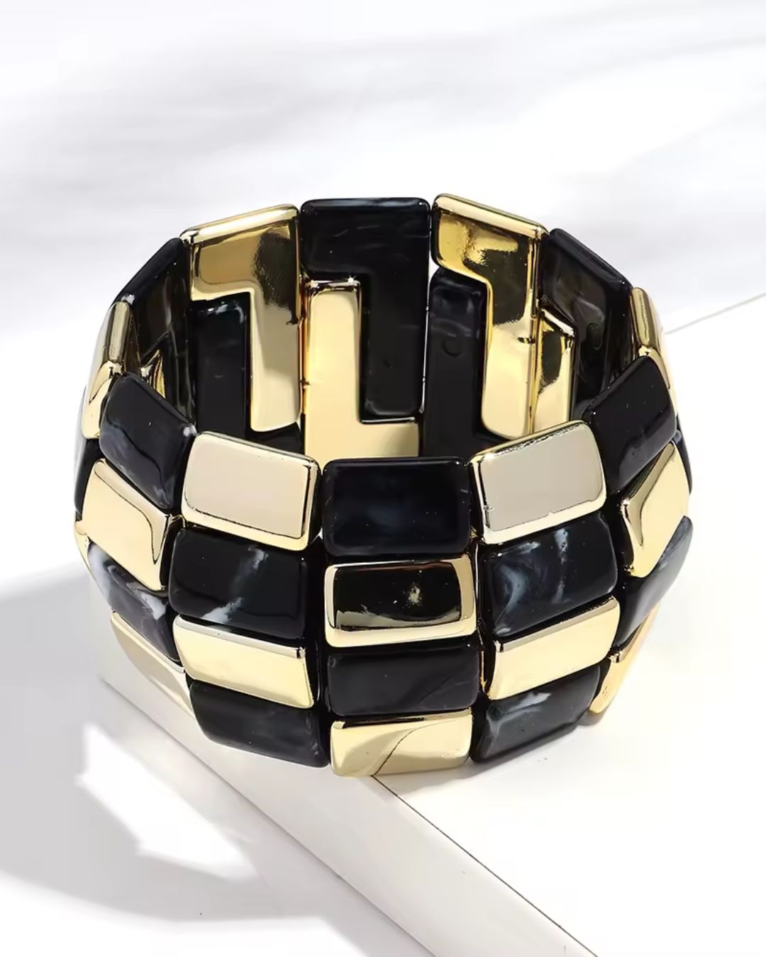 Black Retro Acrylic square Patchwork Bracelet
