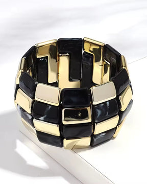 Black Retro Acrylic square Patchwork Bracelet