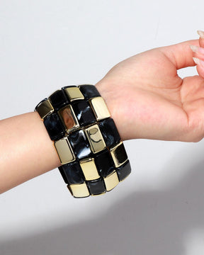 Black Retro Acrylic square Patchwork Bracelet
