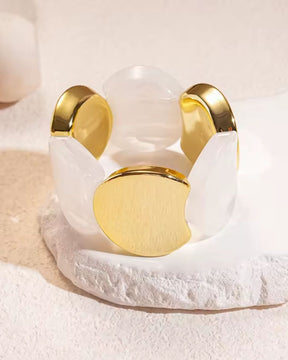 White Acrylic Marble Gold Geometric Disc Stretchable Bracelet
