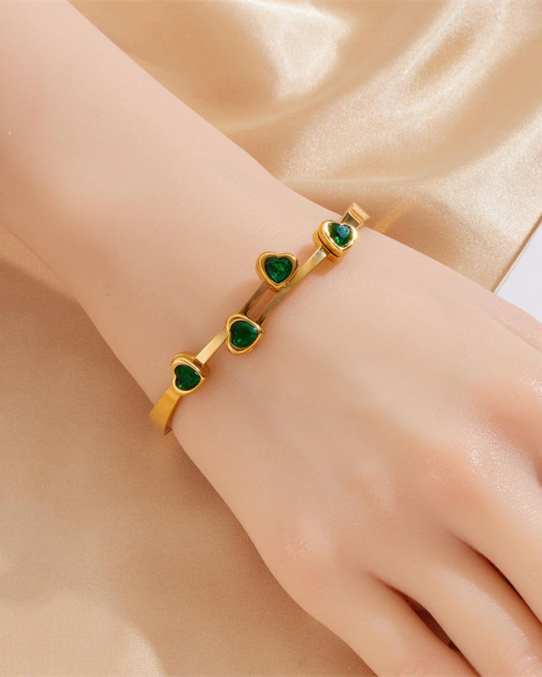 Green Love Charm Bangle Bracelet