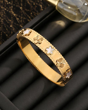 Golden Four Leaf Clover Bangle Bracelet