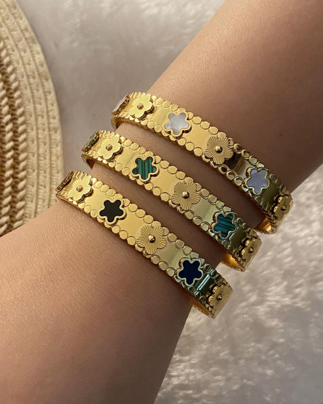 Golden Four Leaf Clover Bangle Bracelet