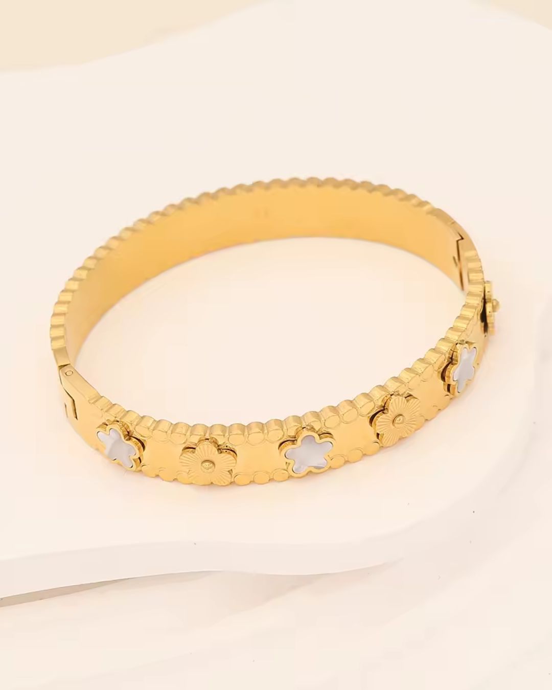 Golden Four Leaf Clover Bangle Bracelet