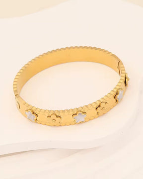 Golden Four Leaf Clover Bangle Bracelet